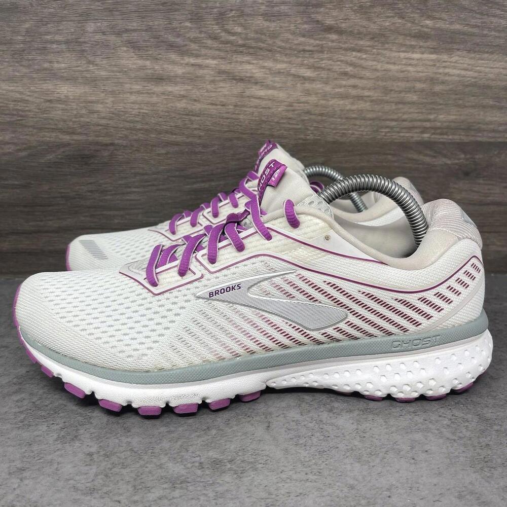 Brooks Ghost 12 Running Shoes Womens Size 9.5 White Purple Sneakers